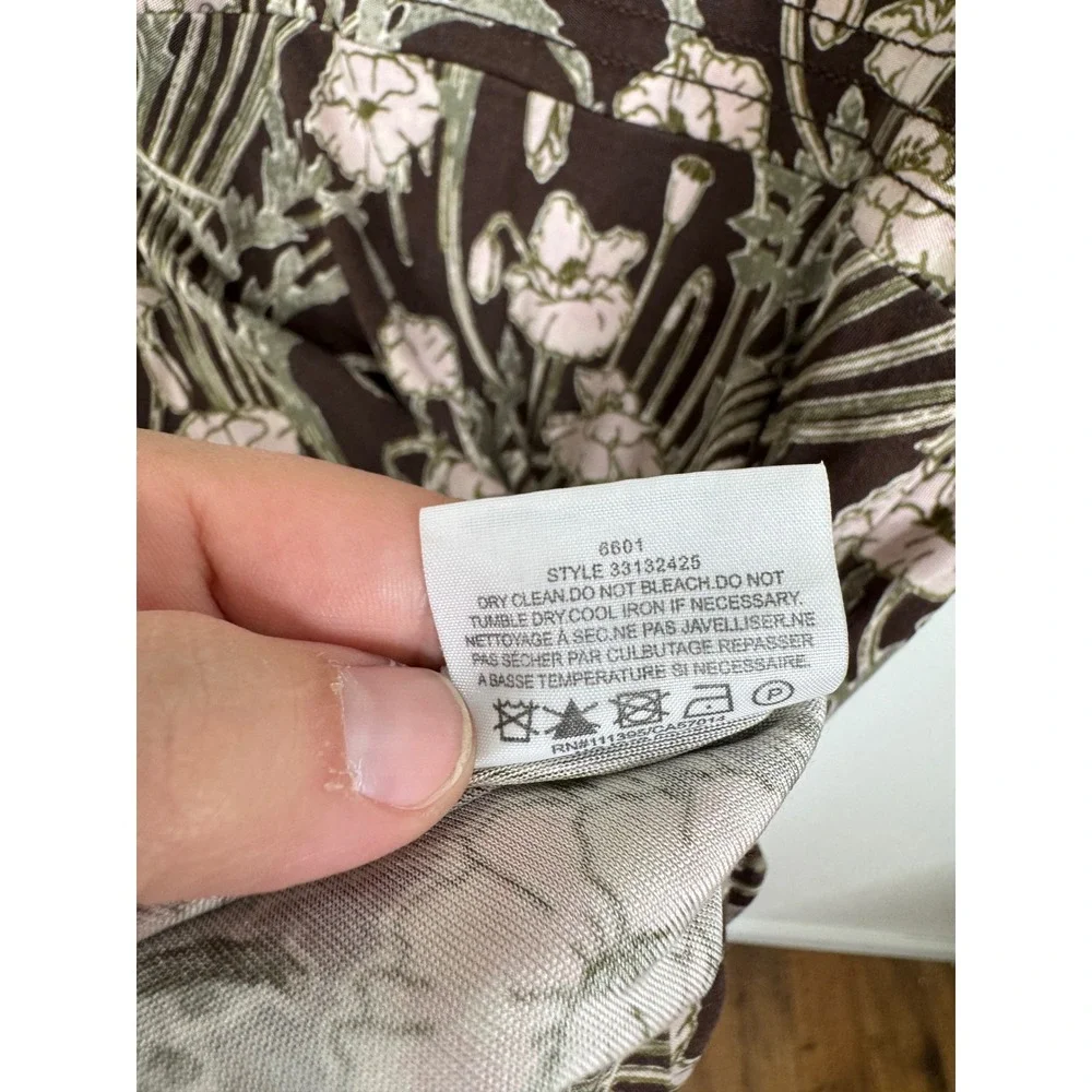 Tory Burch Dagny Silk Dress Brown Pink Floral Art Nouveau Jersey 3/4 Sleeve S